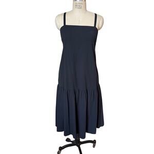 Everlane Dropwaist Strappy Midi Sundress in Black Stretch Seersucker Size 10